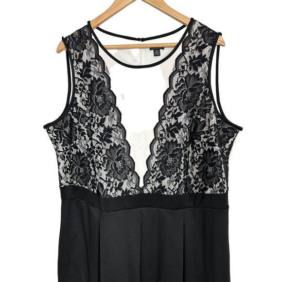 Size 18W 2X BLACK & WHITE LACE BODICE PLEATED FIT & FLARE DRESS Wedding Plus Sz - Picture 2 of 5